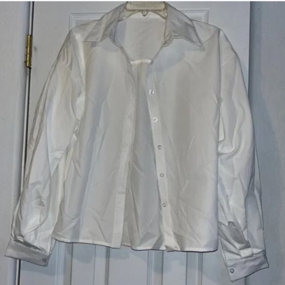 basic white button down blouse LARGE
